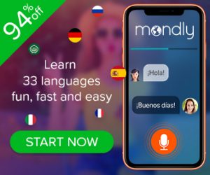 Mondly learn 33 languages only 29,99 USD 94% OFF